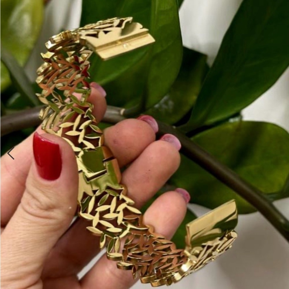 Chunky Leaf Wide Boho Bangle Bracelet - Picture 3 of 6